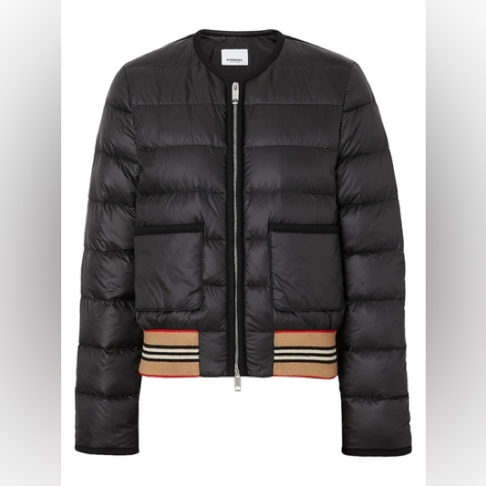 Burberry Bruntsfield Stripe Hem Quilted Bomber Jacket Small